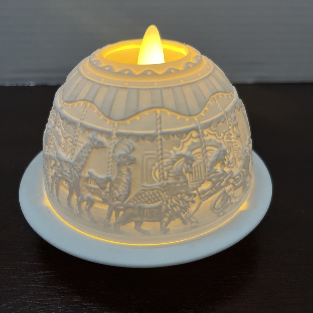 Bernardaud Limoges France Lithophane Candle Votive Carousel Animals Fairy Lamp